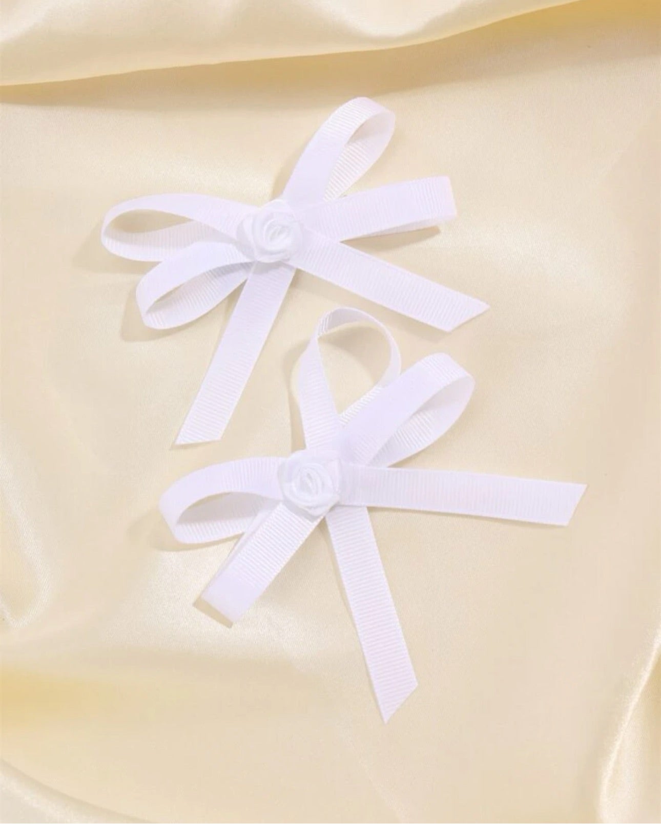 2 pcs white rose ribbon bow hair clips