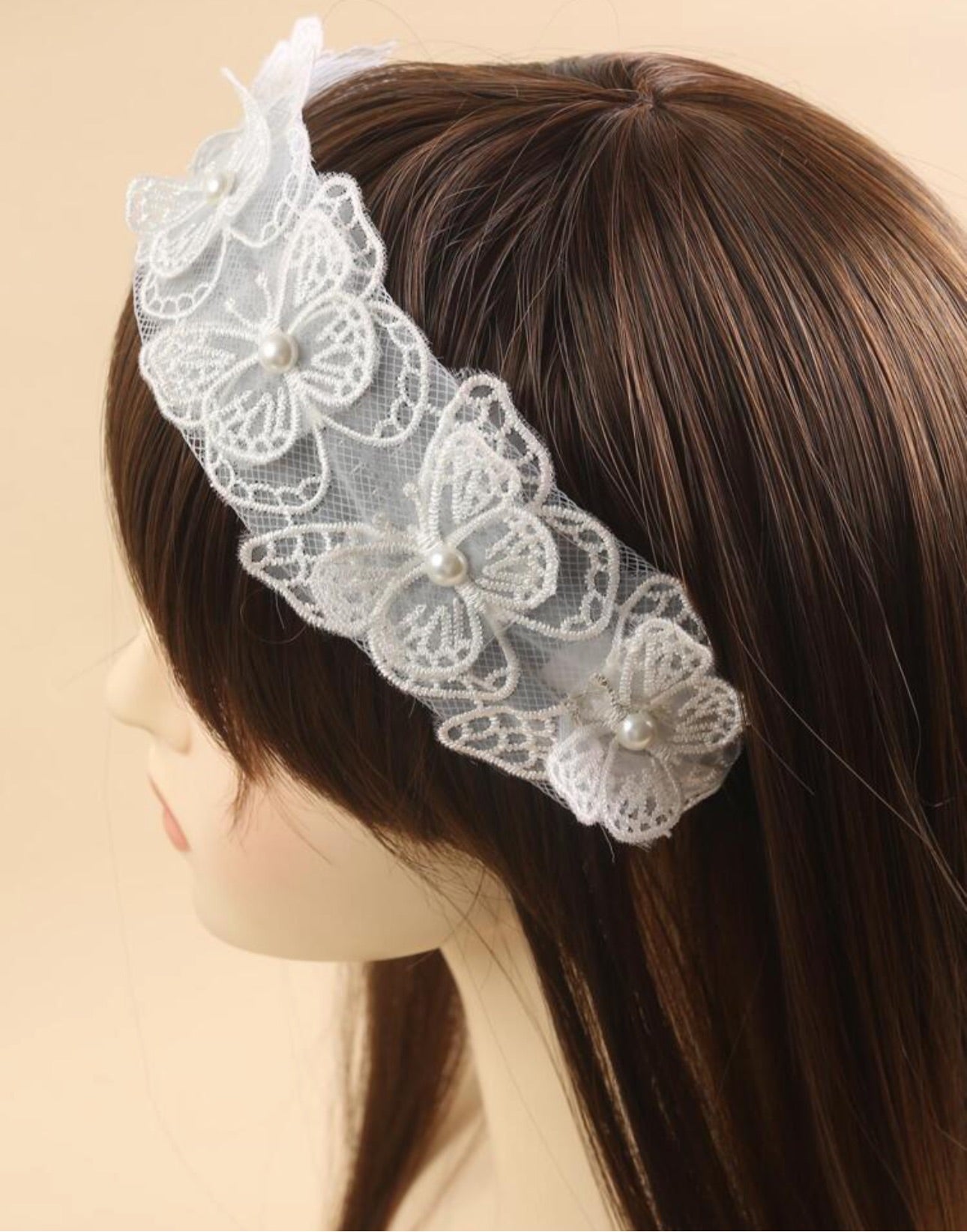 Lace butterfly pearl headband/18