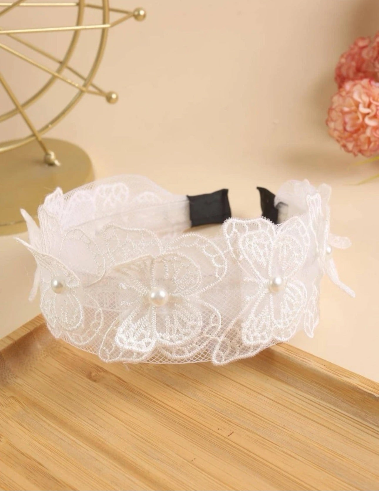 Lace butterfly pearl headband/18