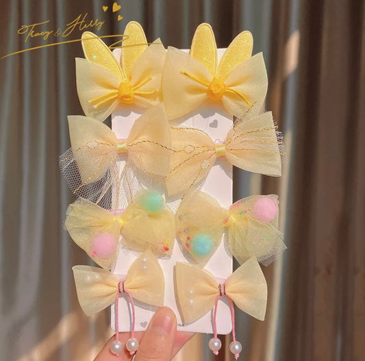 Yellow hair clips set 8 pcs