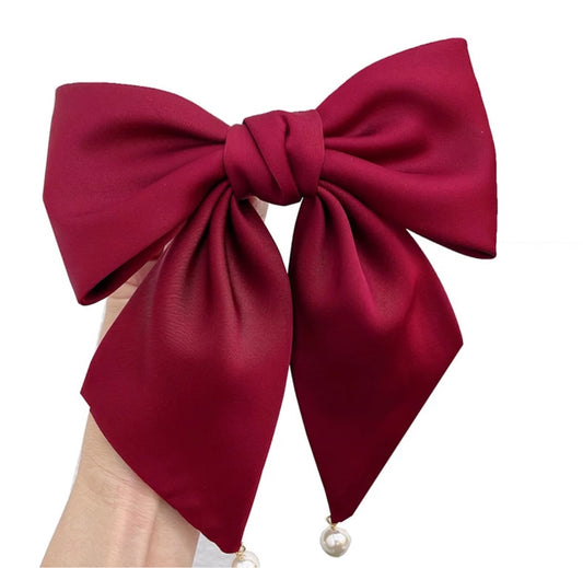 Red hair bow pearl