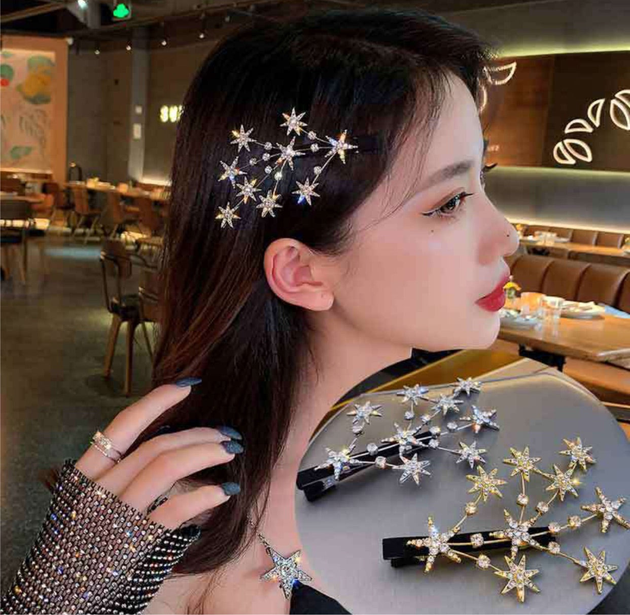 Star gold/silver hair clips