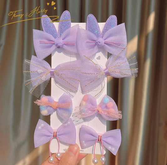 Purple hair clips set 8 pcs