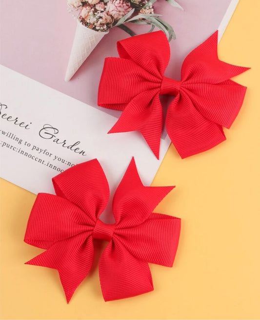 Red girl bow clips 2 pcs