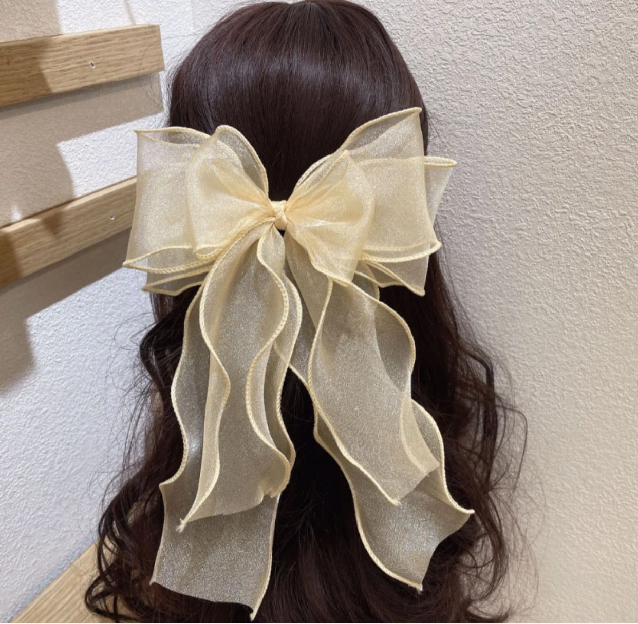 Gold hair bow long clips girls